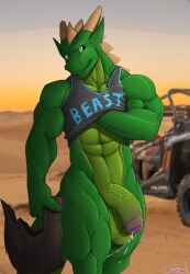 abs anthro biceps big_penis bodily_fluids bottomless clothed clothing genital_fluids genitals hi_res lizard male muscular muscular_male penis precum reptile sar saruuk scalie solo vein veiny_penis