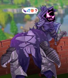 :3 animal_ears ass ass_focus bear_ears belt big_ass big_butt boots brick_wall detailed_background emoji fortnite fortnite:_battle_royale fur furry glowing_eyes hood looking_at_viewer looking_back partially_clothed purple_eyes pussy raven_team_leader raven_team_leader_(fortnite) ripped_clothing scar showing_ass showing_off smile smiling smiling_at_viewer solo speech_bubble suggestive suggestive_dialogue suggestive_look suggestive_pose tagme torn_clothes torn_clothing torn_pants