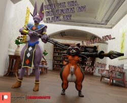 3d anthro beerus camseven dragon_ball dragon_ball_super dragon_ball_z fortnite furry gay marvel rocket_launcher rocket_raccoon tagme