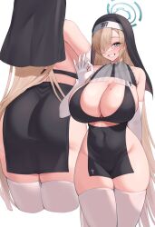 1girls 2023 2d 2d_(artwork) :d absurd_res ass asuna_(blue_archive) big_ass big_breasts big_butt blonde_hair blue_archive blue_eyes blush bonde breasts butt cleavage curvaceous curvy curvy_female curvy_figure dat_ass elbow_gloves female female_focus female_only front_and_back hair_over_one_eye halo hi_res highres hips huge_ass huge_breasts kuavera large_ass large_breasts large_butt loincloth long_gloves long_hair midriff millennium_science_school_logo_(blue_archive) millennium_science_school_student mole_on_breasts naughty_face nun nun's_habit nun_hat nun_outfit skimpy skimpy_clothes skindentation smile smiling solo solo_female solo_focus thick_thighs thigh_gap thighhighs thighs very_long_hair white_gloves white_thighhighs wide_hips