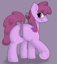 1girls alcohol animal_genitalia animal_pussy anus ass berry_punch_(mlp) beverages cutie_mark dock earth_pony equid equine equine_genitalia equine_pussy eyelashes female female_only feral feral_only friendship_is_magic glass hair hasbro hooves horse mammal my_little_pony pony puffy_anus purple_body purple_fur purple_hair purple_tail pussy raised_tail ratsymposium smile solo tail wine wine_glass