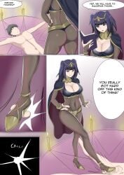 1boy 1girls ass ball_busting ballbusting black_bra black_hair blunt_bangs bodystocking bondage book bra bracelet breasts bridal_gauntlets candle cape cbt censored cleavage cloak comic commentary completely_nude covered_navel crotch_kick english_commentary english_text faceless faceless_male female femdom fire_emblem fire_emblem_awakening gold_trim gradient_background hand_on_own_hip high_heels highres holding holding_book jewelry large_breasts light_smile long_hair lying magic_circle male malesub mosaic_censoring navel nintendo no_nipples nude on_back pectorals reverse_ryona sadism short_hair sidelocks skin_tight speech_bubble straight testicles text tharja_(fire_emblem) thick_thighs thighs thong tiara turtleneck twintails underwear user_wznu4452