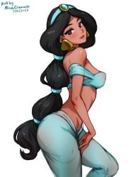 1girls 2023 aladdin aladdin_(1992_disney_film) ass belly_dancer belly_dancer_outfit black_hair brown_eyes bubble_butt dark-skinned_female disney disney_princess harem_outfit harem_pants long_hair looking_at_viewer minacream princess_jasmine side_view voluptuous