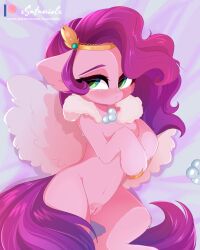 equid equine female female_only feral feral_only fur hasbro jpeg mammal mlp_g5 my_little_pony netflix pegasus pink_body pink_fur pipp_petals_(mlp) posing purple_hair pussy solo wings xsatanielx