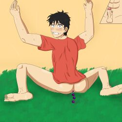 ass_focus black_hair hatsuki_art male_only monkey_d_luffy one_piece precum precum_on_penis toy