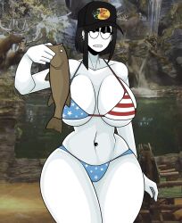 american_flag_bikini bikini breasts female female_only huge_breasts looking_at_viewer pov saltynoodles solo veronica_(saltynoodles) white_skin