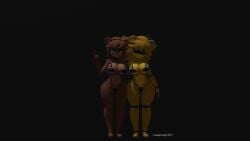 2girls 3d 3d_(artwork) anthro big_ass big_breasts big_butt bikini black_background black_bikini brown_body brown_fur cally3d fazclaire's fazclaire's_nightclub five_nights_at_freddy's fnaf freddy_(fnaf) fredina's_nightclub fredina_(cally3d) frenni_(cryptia) frenni_fazclaire furry golden_freddy golden_freddy_(fnaf) golden_fredina_(cally3d) goldie nipples standing type_0 yellow_body yellow_fur