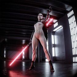 3d abs athletic athletic_female breasts busty corruption eyeshadow female female_focus female_only hairless_pussy high_heels hourglass_figure lightsaber lipstick long_hair makeup mascara nude nude_female nudity pale-skinned_female pale_skin pussy rey shaved_pussy sith_rey small_breasts star_wars tagme tied_hair toned toned_female vagina wide_hips xieangel