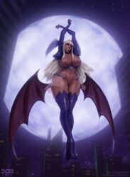 2020 5_fingers angel_blade areola armwear barretxiii big_breasts breasts clothing demon female fingers full_moon genitals hair head_wings hi_res humanoid legwear long_hair membrane_(anatomy) membranous_wings monster_girl moon mostly_nude nailkaiser night nipple_piercing nipples not_furry piercing pussy solo text url winged_humanoid wings