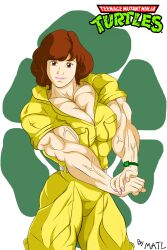 abs april_o'neil april_o'neil_(tmnt_1987) biceps big_breasts big_muscles breasts brown_hair clothing copyright_name female hair human large_breasts large_muscles matl muscles muscular muscular_arms muscular_female pale_skin pecs teenage_mutant_ninja_turtles text transparent_background wristwear