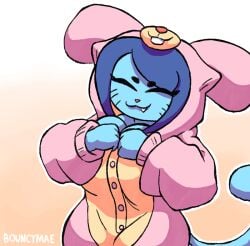 2023 animated big_breasts blue_fur blue_hair bouncymae breasts bunny_outfit cartoon_network feline female female_focus female_only flashing flashing_breasts furry nicole_watterson nicole_watterson_(anime) nipples pasties purple_eyes the_amazing_world_of_gumball thick_thighs thighs whiskers