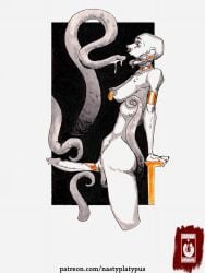 1futa areolae bald big_penis blowjob bondage breasts erection futa_only futanari greyscale human medium_breasts nastyplatypus nipples nude oc open_mouth_gag penis pierced_nipples restricted_palette sex_slave solo spot_color standing tentacle tentacle_sex tongue tongue_out