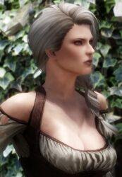 clothed female green_eyes lips nonstickypants nord olfina_gray-mane skyrim the_elder_scrolls white_hair