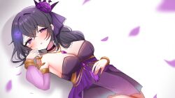 choker clothed hair_between_eyes hair_ornament large_boobs large_breasts necklace ophelia_midnight pale_skin ponytail purple_eyes purple_hair side_ponytail virtual_youtuber vreverie