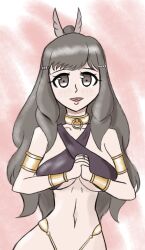 1girls bare_midriff breasts brown_eyes brown_hair collar female female_only fire_emblem fire_emblem_awakening happy harem_outfit hen_nerd large_breasts long_hair looking_at_viewer midriff nintendo open_mouth revealing_clothes ring slave smile solo story_at_source sumia_(fire_emblem) very_long_hair wedding_ring wife