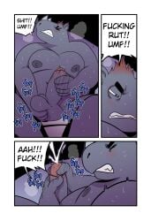 anthro bodily_fluids comic cum cumshot earl_(t0l0k) ejaculation genital_fluids hi_res male mammal masturbation muscular muscular_male rhinoceros solo sweat t0l0k