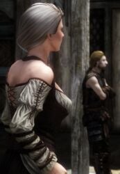 back clothed female nonstickypants nord olfina_gray-mane skyrim the_elder_scrolls white_hair