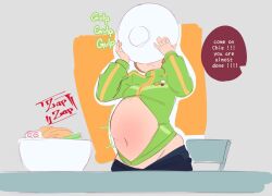 bbw belly bloated_belly bulging_belly eating food overeating persona persona_4 satonaka_chie small_clothes stuffed stuffed_belly stuffing tight_clothing weight_gain zapzap