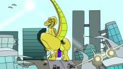 anal anal_vore anthro anus ass b-2 b-2_spirit balls barefoot bent_over big_breasts big_butt breasts c1a3 city city_crushing city_destruction claws crouching curved_penis curved_tail deinonychus destroyed_building destroyed_vehicle dinosaur dromaeosaurid f-14 f-14_tomcat feet genitals glowing glowing_genitalia glowing_penis gynomorph intersex jet_fighter kaiju macro military military_vehicle penis reptile rocket satisfied scalie size_difference solo solo_focus spread_anus spread_butt spreading tank theropod thick_thighs twin_towers vehicle vore wide_hips