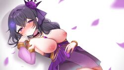 blush breasts breasts_out choker hair_between_eyes hair_ornament inverted_nipples large_boobs large_breasts necklace nipples ophelia_midnight pale_skin pink_nipples ponytail puffy_nipples purple_eyes purple_hair shiny_skin side_ponytail virtual_youtuber vreverie