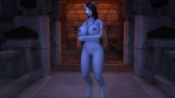 3d arms_under_breasts big_breasts blizzard_entertainment boobs breasts draenei draenei_female female horns kaelatheelf kaelscorner nipples solo_female standing tits vulva warcraft world_of_warcraft