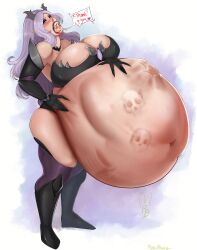 1boy 1girls belly belly_bulge big_belly big_belly_bulge big_breasts blue_eyes blush bones bones_in_belly breasts digestion dommy_mommy dungeons_and_dragons fatal fatal_vore female_pred giantess hand_imprint larger_female last_look light-skinned_female light_skin long_hair mini_giantess multiple_prey oral_vore original_character purple_hair rabidbunny red_eyes skull_imprint smaller_male soft_vore unwilling_prey vore vore_belly willing_pred willing_prey