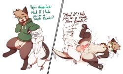 
missionary_position alex_(notalexotter) angry angry_expression angry_face animal_humanoid anthro anthro_on_top anthro_penetrated arm_support ass avian balls big_penis bird bodily_fluids brown_body brown_fur butt_heart claws clothed clothing cum cum_inside cum_on_balls cum_on_body cum_on_butt cum_on_chest cum_on_ground cum_on_penis cum_on_self cum_pool cumming_together dialogue drooling duo ejaculating_on_another ejaculating_on_self ejaculation excessive_cum excessive_genital_fluids feathers from_front_position fucked_silly fur gay genital_fluids genitals giidenuts green_clothing green_eyes green_hoodie green_topwear hi_res hoodie humanoid instant_loss_2koma larger_penetrated leaning_on_another leaning_on_elbow looking_pleasured lying male male/male mammal mammal_humanoid mocking mustelid mustelid_humanoid on_back open_mouth open_smile otter otter_humanoid partially_clothed paws penetration penis riley_(giidenuts) river_otter saliva sex shaking size_difference small_dom_big_sub smile smug spread_legs spreading starry_eyes tail tail_around_another tail_around_partner tail_around_waist tail_motion tailwag tongue tongue_out topwear trembling white_body white_feathers white_fur