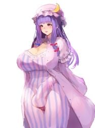 1futa balls bangs big_breasts big_penis blush blushing breasts bulge busty cleavage clothed clothing doll_hat dress erect_penis erection erection_under_clothes fully_clothed futa_only futanari headwear horny huge_breasts human hung hung_futanari large_breasts light-skinned_futanari light_skin long_hair nbo patchouli_knowledge penis penis_under_clothes purple_hair solo standing striped_clothing thick_thighs touhou unbuttoned_coat wide_hips