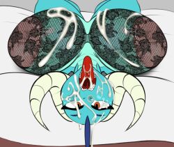 after_sex anthro big_breasts bodily_fluids bra breasts clothing cum cum_on_face dragon female friendship_is_magic genital_fluids hasbro huge_breasts lying my_little_pony on_back princess_ember_(mlp) scalie seii3 solo underwear