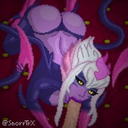 :>= ass big_ass big_butt blowjob blowjob_face demon demon_girl dominant dominant_female domination evelynn eyelashes fellatio fellatio_face femdom glowing_eyes high_heels huge_ass league_of_legends leaning_forward leaning_on_elbow lipstick looking_at_viewer looking_up looking_up_at_viewer multicolored_body multicolored_hair on_all_fours on_bed partial_male penis penis_in_mouth pixel_art pov purple_skin riot_games snorrtrx squished_breasts succubus threatening vacuum_fellatio veiny_penis vignette white_hair yellow_eyes