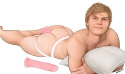 1boy actor anal_insertion ass blonde_hair brown_eyes caucasian caucasian_male celebrity dildo dildo_in_ass evan_peters gay jockstrap male male_only marcomo pillow pink_dildo precum precum_in_ass real_person showing_ass solo solo_male