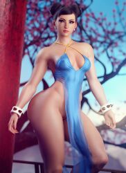 1girls 3d ass bare_back big_ass big_breasts breasts bubble_ass chun-li dat_ass double_slit_dress dress female female_only large_ass looking_at_viewer no_panties noahgraphicz pussy pussy_peek round_ass solo street_fighter street_fighter_6 thick_thighs thighs vagina