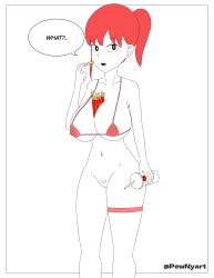 big_breasts blush french_fries fries fringe half_body mcdonald's open_mouth pubic_hair red_bra red_hair thick thick_body tied_hair yoru_mac