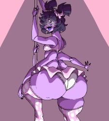 1girls 2d anthro arachnid arachnid_humanoid ass ass_focus big_ass female huge_ass lavender_lily muffet pole pole_dancing solo spider spider_girl spider_humanoid undertale undertale_(series)