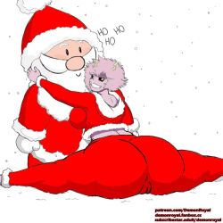 ass big_ass big_butt camel_toe christmas christmas_outfit colored demonroyal female goldencum34 huge_ass looking_at_viewer mina_ashido my_hero_academia pink_hair pink_skin santa_claus smirk splits spread_legs