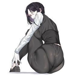 1girls big_ass big_butt black_hair clothed dark_hair fat_ass female female_only fully_clothed gloves huge_ass huge_butt large_ass mostly_clothed pale-skinned_female pale_skin panties_under_pantyhose pantyhose thick thick_ass tight_clothes tight_clothing urec