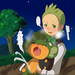 censored cilan_(pokemon) colored cum male_only pansage pokemon pokemon_bw pokephilia tagme