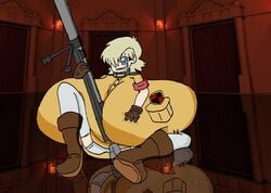 blonde_hair breasts female hellsing huge_breasts seras_victoria smile