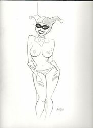 1girls batman:_the_animated_series batman_(series) breasts dc_comics dcau female female_only gloves harley_quinn harley_quinn_(classic) henderson nipples panties sketch solo topless