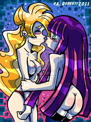 2girls aroberts blonde_hair blush imminent_kiss incest mostly_nude multiple_girls nude panties panties_only panty_&_stocking_with_garterbelt panty_anarchy purple_hair sisters stocking_anarchy stockings stockings_only tagme yuri