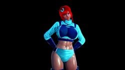 1girls 3d big_breasts big_butt blue_eyes honey_select impi looking_at_viewer pokemon red_hair simple_background skyla_(pokemon) solo solo_female suspenders thick_thighs wide_hips