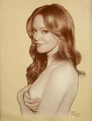 breasts covering_breasts detailed ernie_centofanti female female_only human looking_aside nude real_person realistic rose_mcgowan side_view smile solo tagme