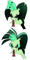 black_hair blowjob blowjob_face demon demon_girl demon_horns glam_(helluva_boss) glam_sisters_(helluva_boss) glitz_(helluva_boss) green_body green_eyes green_hair green_skin helluva_boss long_hair nude_female nudetwins