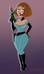 1girls 1milf big_ass big_breasts bodysuit boots breasts brown_hair cleavage curvaceous curvy curvy_female curvy_figure danny_phantom elbow_gloves female gloves holding_weapon hourglass_figure jorgedani3l looking_at_viewer madeline_fenton milf purple_eyes thin_waist voluptuous voluptuous_female