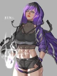 1girls abs artist_request athletic_female big_ass big_breasts cleavage female female_abs female_only fit_female hood hoodie namco reina_mishima spandex spandex_shorts tekken tekken_8 thick_thighs tight_clothing