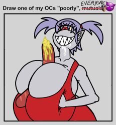 1girls 2d big_breasts busty clothed_female cyclops draw_challenge dress drooling food food_play grey_skin grin guavagrunt hot_dog huge_breasts monster monster_girl mustard oc original original_character paizuri purple_hair red_eyes sausage sharp_teeth squished_breasts twintails yellowpearl64