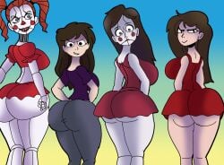 4girls ass big_breasts big_butt charlie_emily circus_baby_(fnaf) circus_baby_(novel) clothed comparing_asses female female_only five_nights_at_freddy's five_nights_at_freddy's:_sister_location fnaf_novels furu_flami hot_charlie_(fnaf) robot_girl size_difference the_fourth_closet_(fnaf) thick_thighs