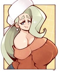 1girls big_breasts blonde_hair breasts earrings female hat huge_breasts legendofnerd long_hair melony_(pokemon) milf nintendo pants pokemon pokemon_ss sweater tight_clothing tight_shirt white_skin yellow_hair