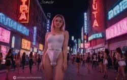 1futa ai_generated balls belt blonde blonde_futa blonde_hair bulge bulge_through_clothing city city_background cityscape cyberpunk erection erection_under_clothes futanari leotard looking_at_viewer medium_breasted_futa medium_breasts multiple_girls neon_lights night outdoors penis realistic short_hair somnectar testicles