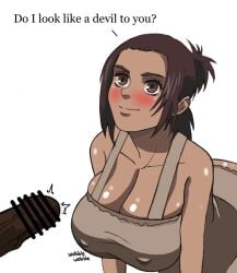 alternate_breast_size attack_on_titan black_penis blush cleavage erect_nipples erection gabi_braun huge_breasts